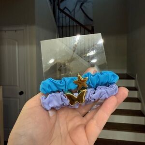 SCL Blue and Purple Scrunchies with Gold Charms